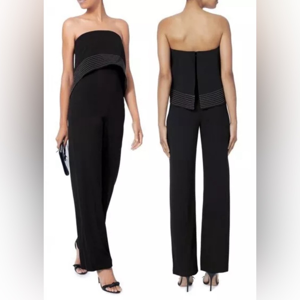 Intermix Strapless Jumpsuit Women 2 Black Straight Leg White Stitching